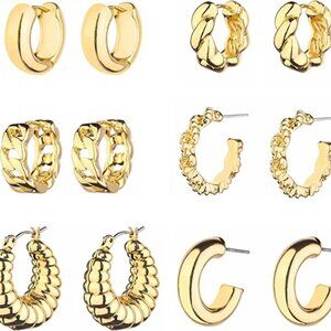 14K Gold Hoop Earrings for Women Hypoallergenic, Thick Hoops Earring set, Twist